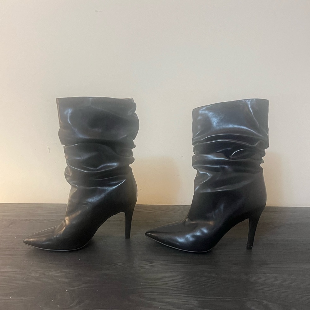 Jeffrey Campbell Black Faux Leather High Heel Boots